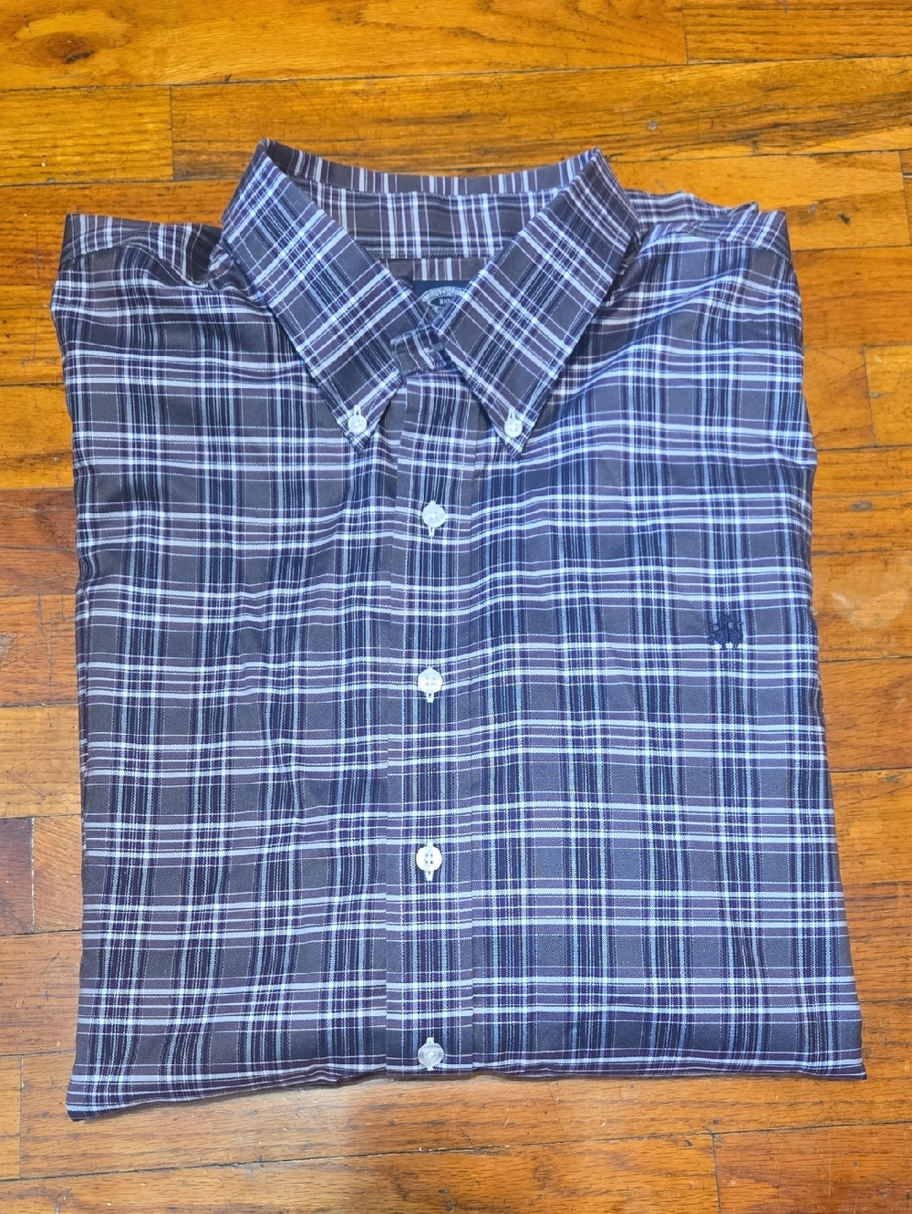 Brooks Brothers Oxford Shirt Mens 3XLT  Gray Plaid Button Down Long Sleeve